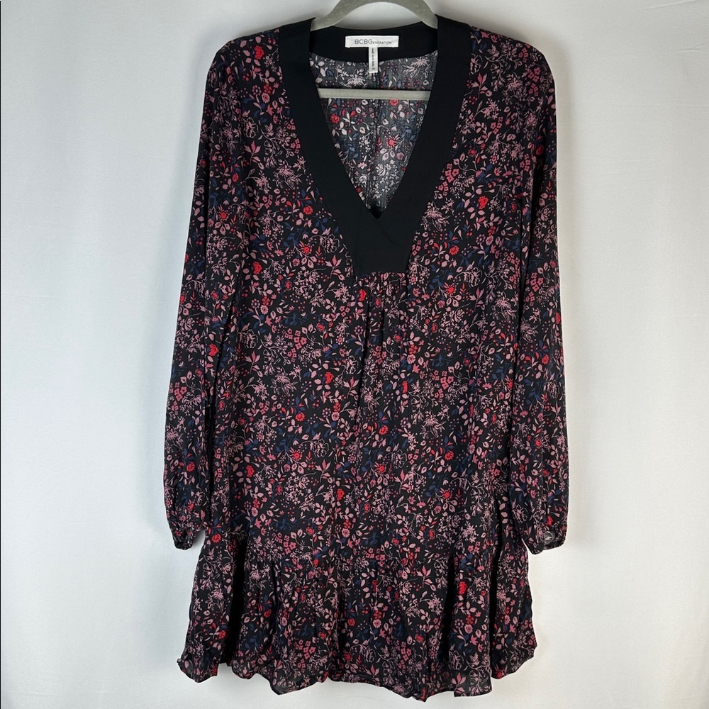 BCBG Pink Floral Ruffle Mini Dress
